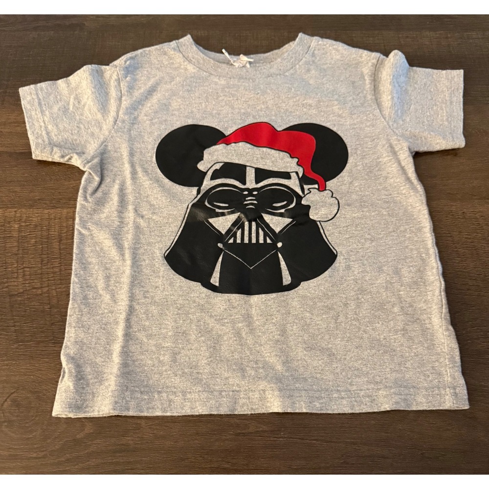 Rabbit Skins Kids Darth Vader Mickey‎ Santa Hat Christmas T-Shirt Gray Size 5/6